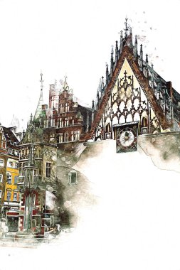 Wroclaw City Poland antika sanat eskizi çizimi