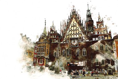 Wroclaw City Poland antika sanat eskizi çizimi