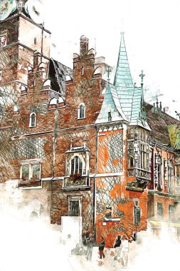Wroclaw City Poland antika sanat eskizi çizimi
