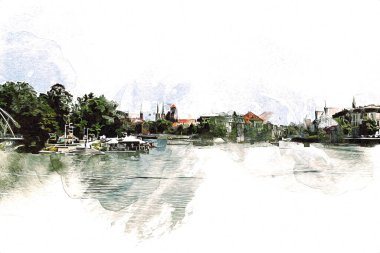 Wroclaw City Poland antika sanat eskizi çizimi