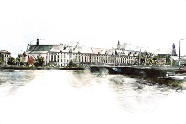 Wroclaw City Poland antika sanat eskizi çizimi