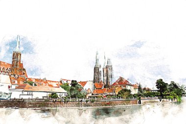 Wroclaw City Poland antika sanat eskizi çizimi