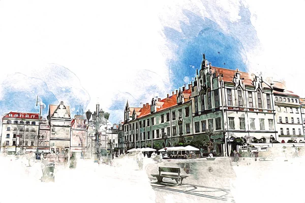 Wroclaw City Poland Retro Vintage Art Draw Sketch — 스톡 사진