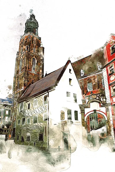 Wroclaw City Poland Retro Vintage Art Clainch — стокове фото