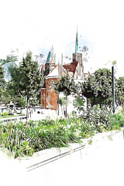 Wroclaw City Poland antika sanat eskizi çizimi