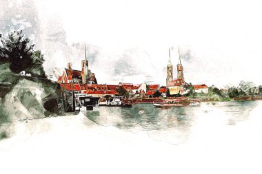 Wroclaw City Poland antika sanat eskizi çizimi