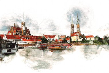 Wroclaw City Poland antika sanat eskizi çizimi