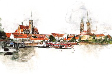 Wroclaw City Poland antika sanat eskizi çizimi