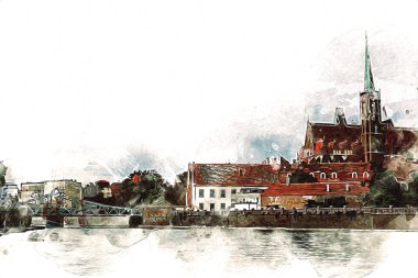 Wroclaw City Poland antika sanat eskizi çizimi