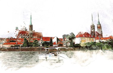 Wroclaw City Poland antika sanat eskizi çizimi