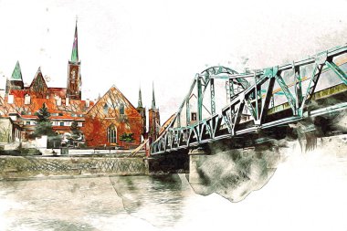 Wroclaw City Poland antika sanat eskizi çizimi