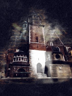 Eski şehir Krakow sanat illüstrasyonları antika