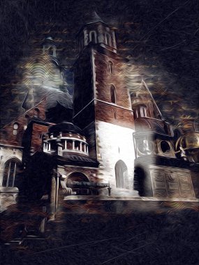 Eski şehir Krakow sanat illüstrasyonları antika