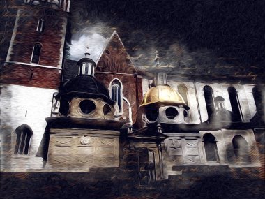 Eski şehir Krakow sanat illüstrasyonları antika