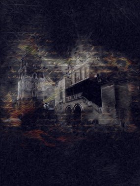 Eski şehir Krakow sanat illüstrasyonları antika