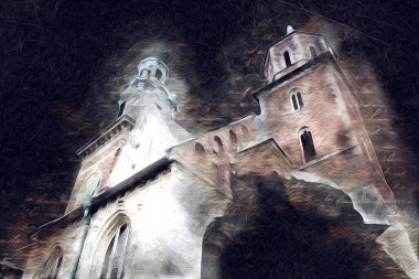 Eski şehir Krakow sanat illüstrasyonları antika