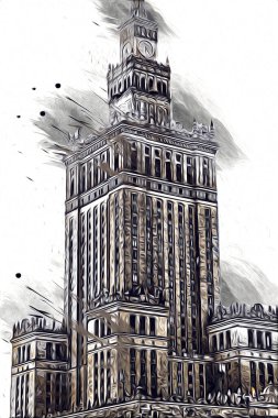 Varşova şehir manzarası dış sanat çizimi çizimi