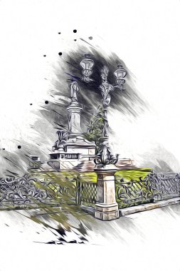 Varşova şehir manzarası dış sanat çizimi çizimi