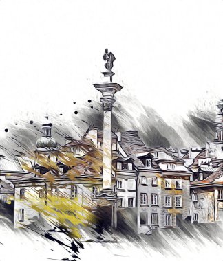 Varşova şehir manzarası dış sanat çizimi çizimi