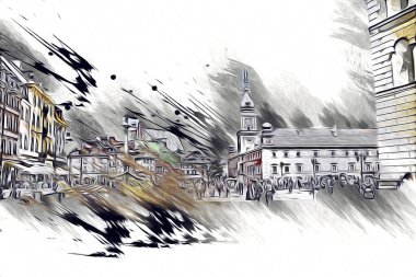 Varşova şehir manzarası dış sanat çizimi çizimi