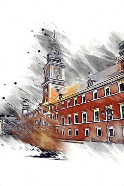 Varşova şehir manzarası dış sanat çizimi çizimi