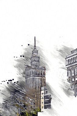 Varşova şehir manzarası dış sanat çizimi çizimi