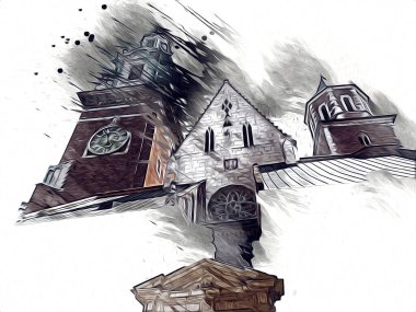 Eski şehir Krakow sanat illüstrasyonları antika