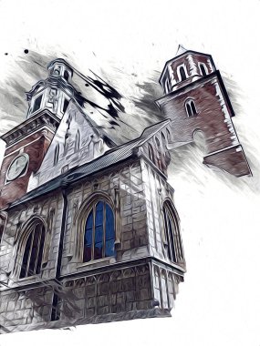 Eski şehir Krakow sanat illüstrasyonları antika