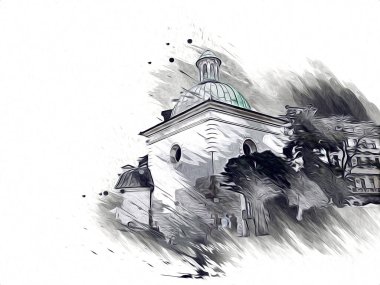 Eski şehir Krakow sanat illüstrasyonları antika