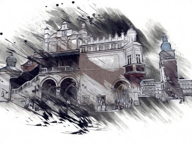 Eski şehir Krakow sanat illüstrasyonları antika