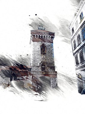 Eski şehir Krakow sanat illüstrasyonları antika