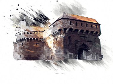 Eski şehir Krakow sanat illüstrasyonları antika