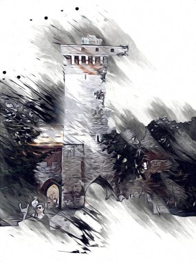 Eski şehir Krakow sanat illüstrasyonları antika