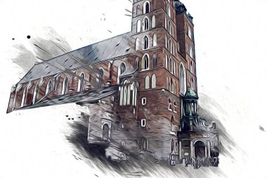 Eski şehir Krakow sanat illüstrasyonları antika