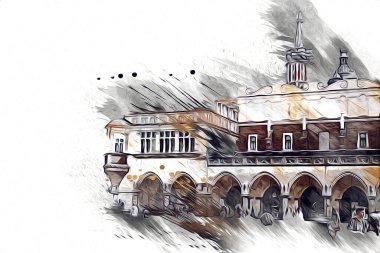Eski şehir Krakow sanat illüstrasyonları antika