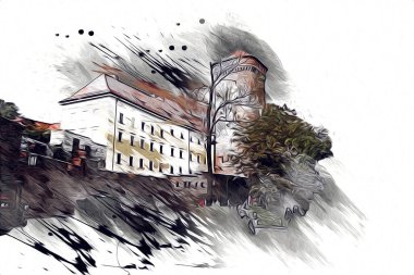 Eski şehir Krakow sanat illüstrasyonları antika