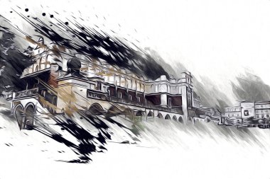 Eski şehir Krakow sanat illüstrasyonları antika