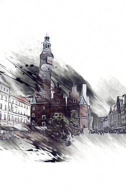 Wroclaw City Poland antika sanat eskizi çizimi
