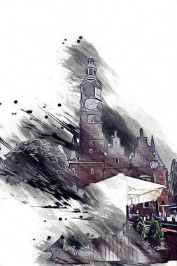 Wroclaw City Poland antika sanat eskizi çizimi