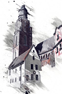 Wroclaw City Poland antika sanat eskizi çizimi