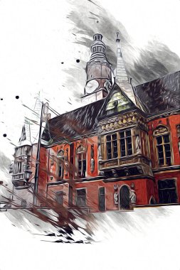 Wroclaw City Poland antika sanat eskizi çizimi