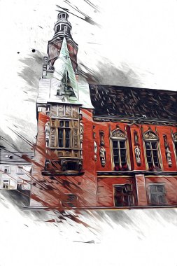 Wroclaw City Poland antika sanat eskizi çizimi