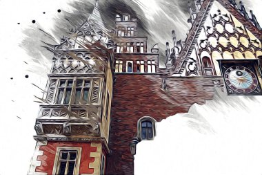 Wroclaw City Poland antika sanat eskizi çizimi