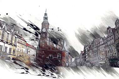Wroclaw City Poland antika sanat eskizi çizimi