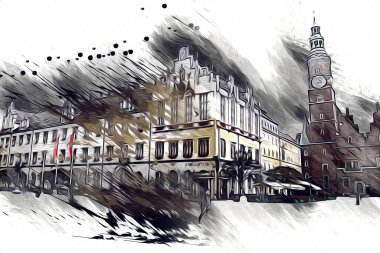 Wroclaw City Poland antika sanat eskizi çizimi