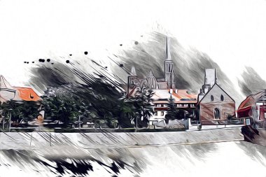 Wroclaw City Poland antika sanat eskizi çizimi