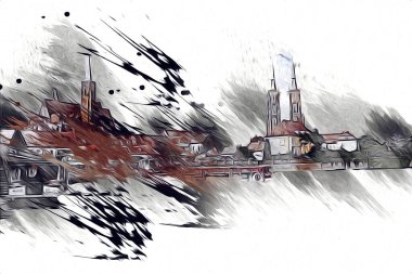 Wroclaw City Poland antika sanat eskizi çizimi