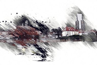 Wroclaw City Poland antika sanat eskizi çizimi