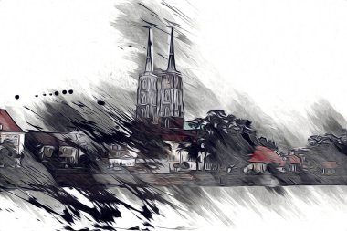 Wroclaw City Poland antika sanat eskizi çizimi