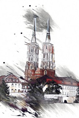 Wroclaw City Poland antika sanat eskizi çizimi